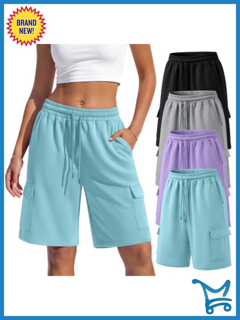 4 Pack Womens Bermuda Shorts Drawstring Knee Length Cargo Shorts Loose Casual